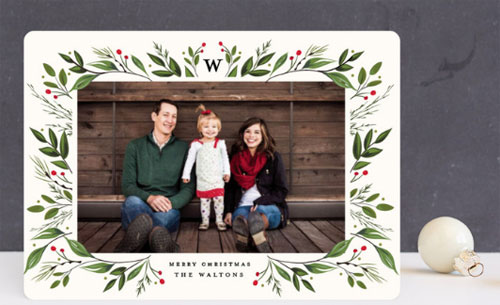 Holiday Framed Floral Family Photo Christmas Card